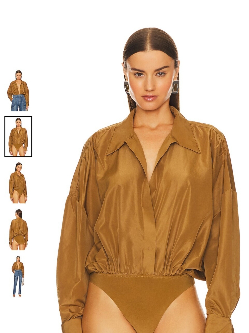 Norma Kamali Oversized Boyfriend Shirt Bodysuit